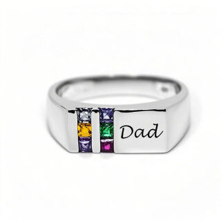 Anillo de oro blanco de 10 quilates con circonita cúbica cuadrada y piedra de nacimiento grabada personalizada para hombre-4