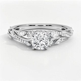 Anillo de compromiso floral de oro blanco de 10 quilates con diamantes de talla cojín de 1 a 3,5 quilates de peso total, creado en laboratorio, con certificación IGI.-6