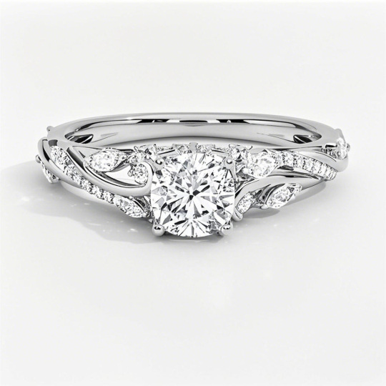 Platinum 1 to 3.5 CT.T.W. Cushion Cut Lab Created Diamond Floral Engagement Band IGI Certified