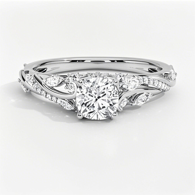 10K White Gold 1 to 3.5 CT.T.W. Cushion Cut Lab Created Diamond Floral Engagement Band IGI Certified-11