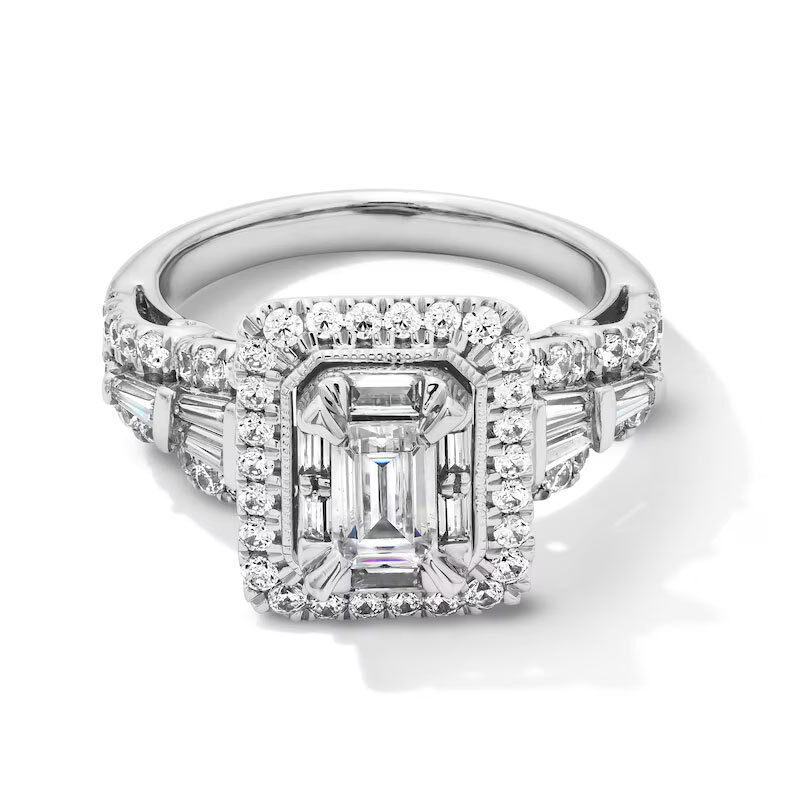Platina 1 tot 3,5 CT.T.W. Smaragdgeslepen, in het laboratorium gecreëerde, diamanten ring met gespleten schacht, D-VVS1 IGI-gecertificeerd-1