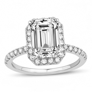 10K White Gold 1 to 3.5 CT.T.W. Emerald Lab Created Diamond Engraving Frame Engagement Ring IGI Certified-20