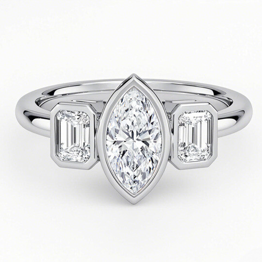 Platinum 1 to 3.5 CT.T.W. Marquise Cut Lab Created Diamond Bezel Three Stone Engagement Band IGI Certified