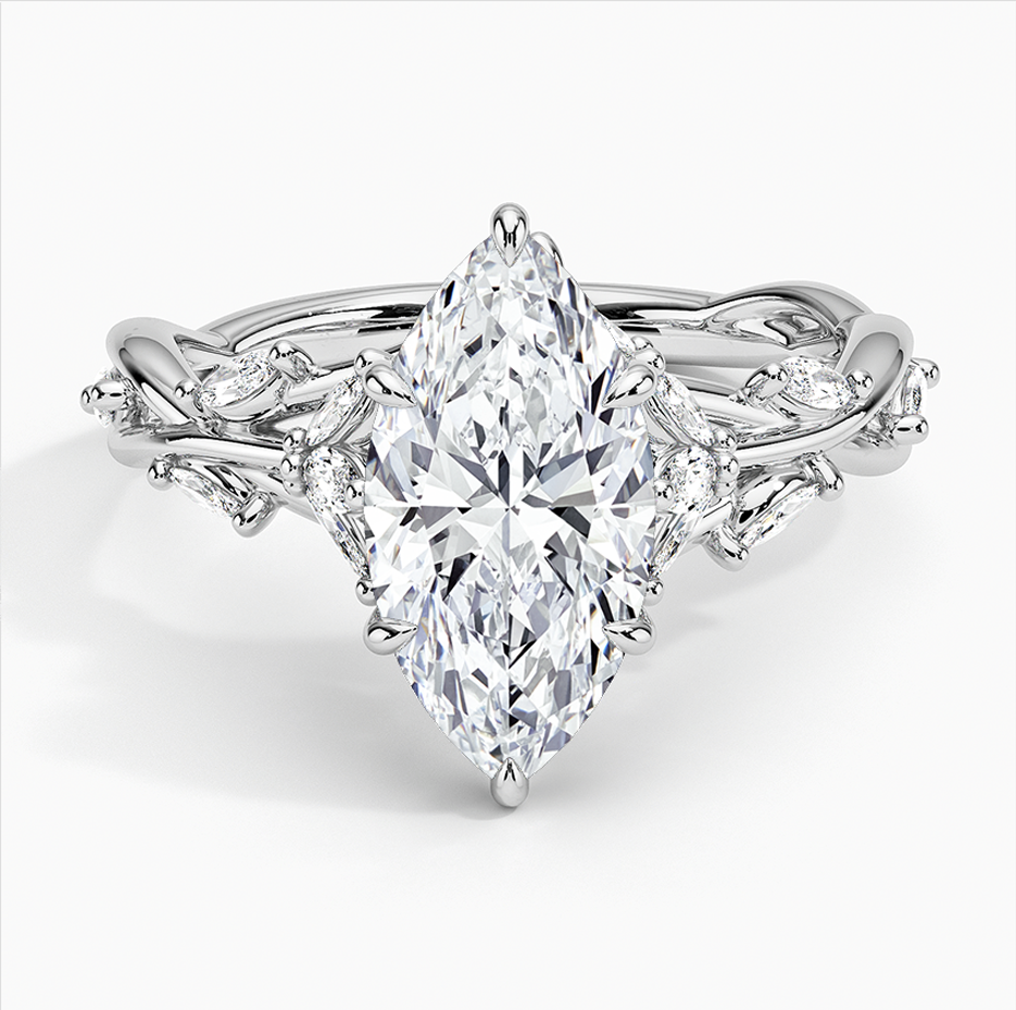 Alliance de fiançailles en platine, taille marquise, diamants synthétiques de 1 à 3,5 ct, certifiée IGI.-1