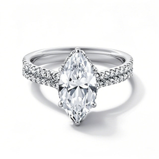 10K White Gold 1 to 3.5 CT.T.W. Marquise Lab Created Diamond Double Row Shank Engagement Band D VVS1-VS1 IGI Certified-10