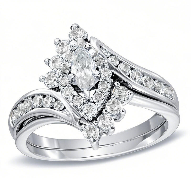 10K White Gold 1 to 3.5 CT. T.W Marquise Shaped Lab Created Diamond Engagement Ring D VVS1 Clarity 3EX IGI Certified-1