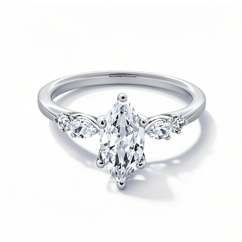 Anel de noivado em ouro branco 10K, 1 a 3,5 ct., diamante criado em laboratório, formato marquise T.W., D VVS1-VS1, pureza 3EX, certificado IGI.-12