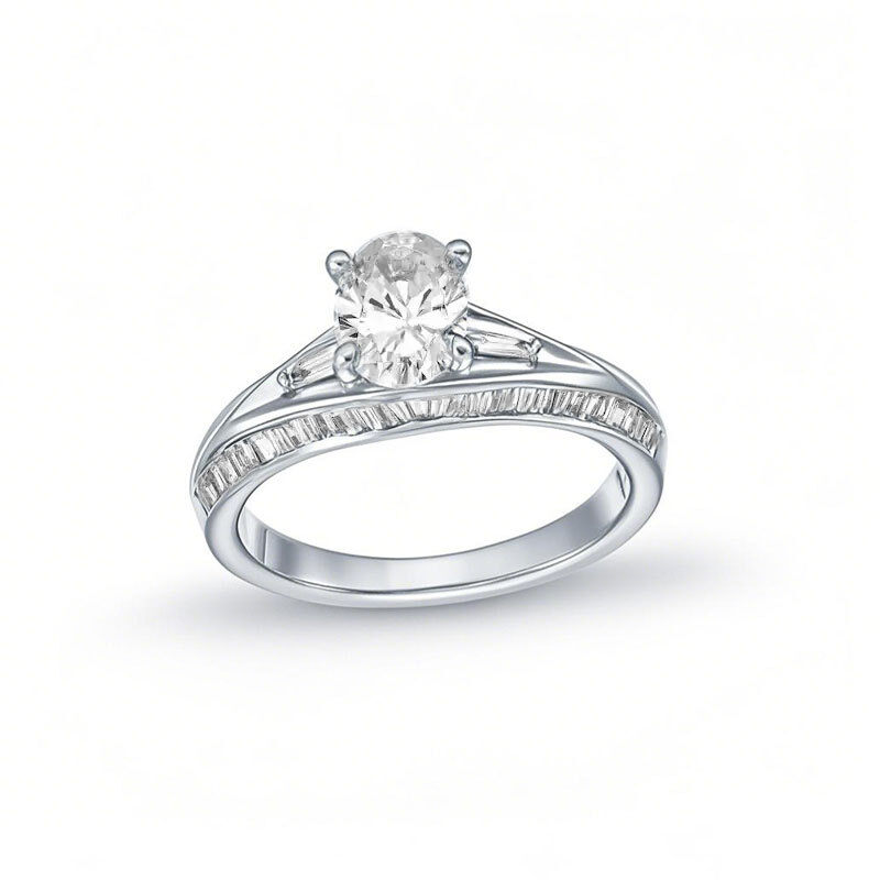 18K White Gold 1 to 3.5 CT.T.W. Oval Baguette Diamond Custom Engagement Band D VVS1 3EX IGI Certified-1