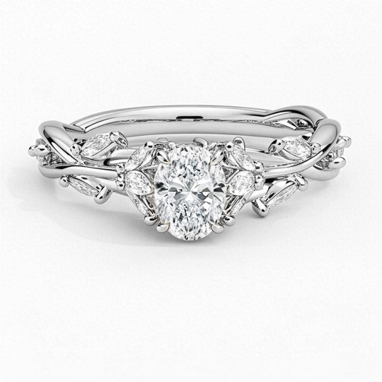 10K White Gold 1 to 3.5 CT.T.W. Oval Cut Lab Created Diamond Engagement Band 3EX IGI Certified