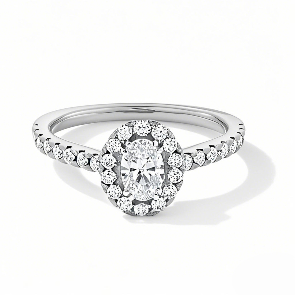 14K witgouden verlovingsring met ovale, in een laboratorium vervaardigde diamant en een op maat gemaakt frame, 1 tot 3,5 CT.T.W., D VVS1-VS1 IGI-gecertificeerd-1