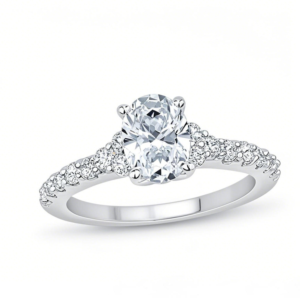 10K White Gold 1 to 3.5 CT.T.W. Oval Lab Created Diamond Engagement Ring D-VVS1 3EX IGI Certified-1