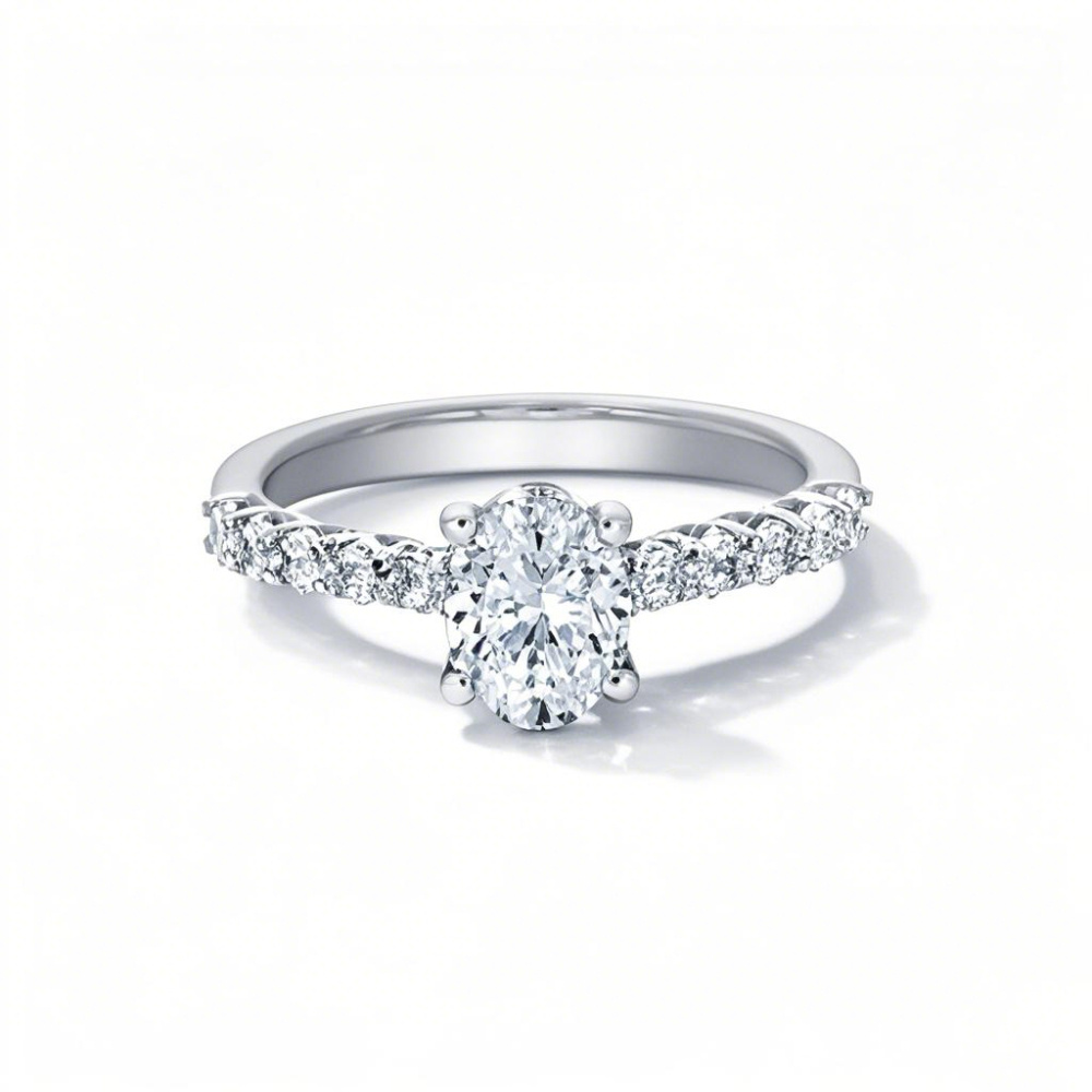 Anel de noivado oval com diamante criado em laboratório, ouro branco 10K, 1 a 3,5 CT.T.W., pureza VVS1, certificado IGI 3EX-1
