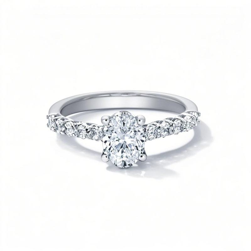 Anel de noivado oval com diamante criado em laboratório, ouro branco 10K, 1 a 3,5 CT.T.W., pureza VVS1, certificado IGI 3EX-11