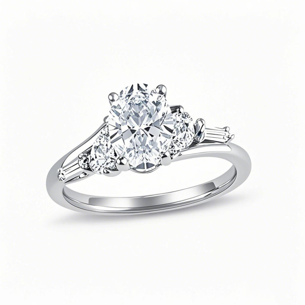 Bague de fiançailles en or blanc 10 carats, sertie d'un diamant ovale de 1 à 3,5 ct, créé en laboratoire, certifiée IGI.-1