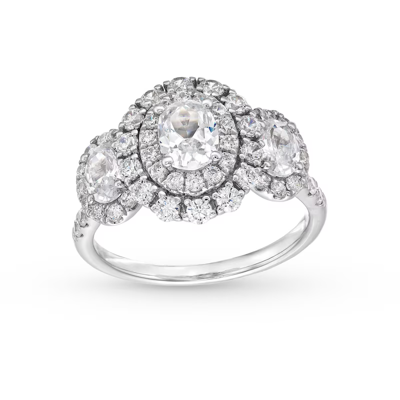 Platinum 2 to 4.5 CT.T.W. Oval & Round Lab Created Diamond Double Frame Engagement Band D-VVS1 3EX IGI Certified-1