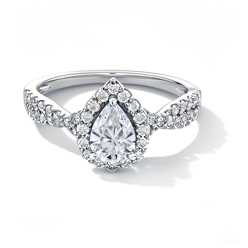 Anillo de compromiso de oro blanco de 10 quilates con diamantes de talla pera, creados en laboratorio, de 1 a 3,5 quilates de peso total, D VVS1-VS1 3EX, con certificación IGI.-1