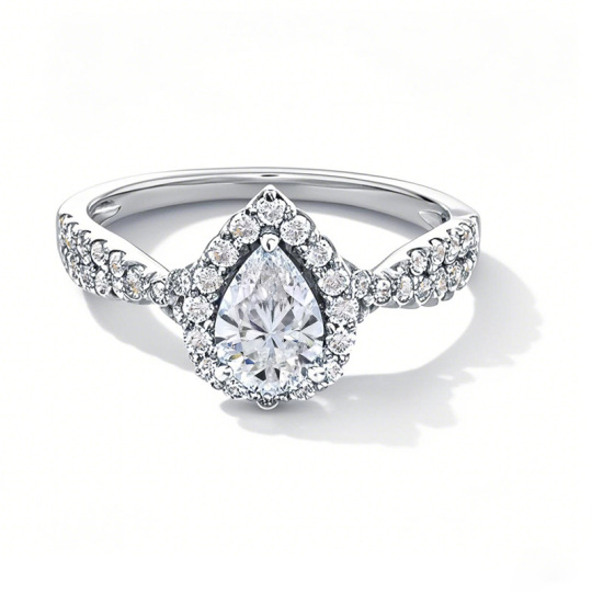 Platinum 1 to 3.5 CT.T.W. Pear Cut Lab Created Diamond Engagement Ring D VVS1-VS1 3EX IGI Certified