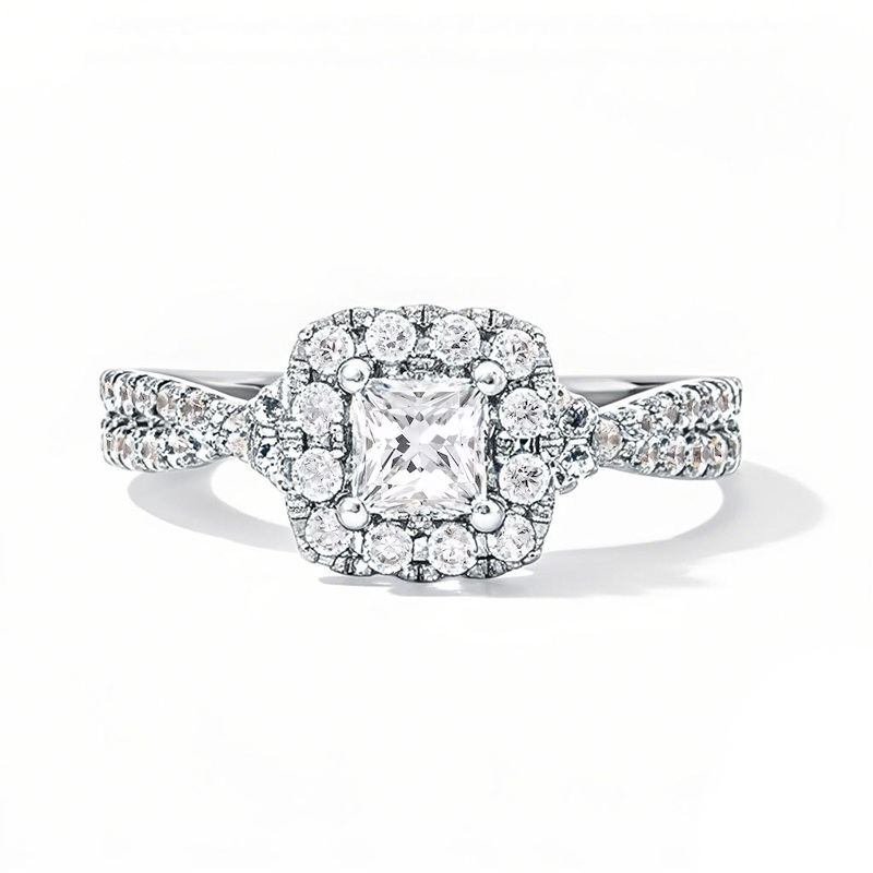 10K White Gold 1 to 3.5 CT.T.W. Princess Cut Cut Lab Created Diamond Cushion Frame Twist Shank Custom Engagement Band-1