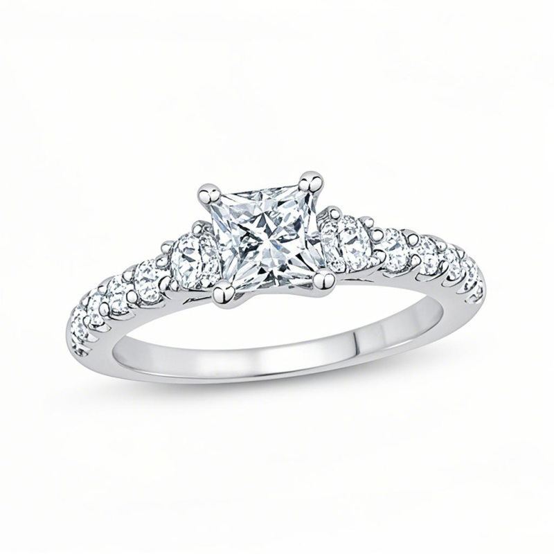 Anello di fidanzamento in oro bianco 10 carati con diamante creato in laboratorio T.W. Princess, purezza D VVS1-VS1, certificato IGI 3EX, da 1 a 3,5 carati.-12