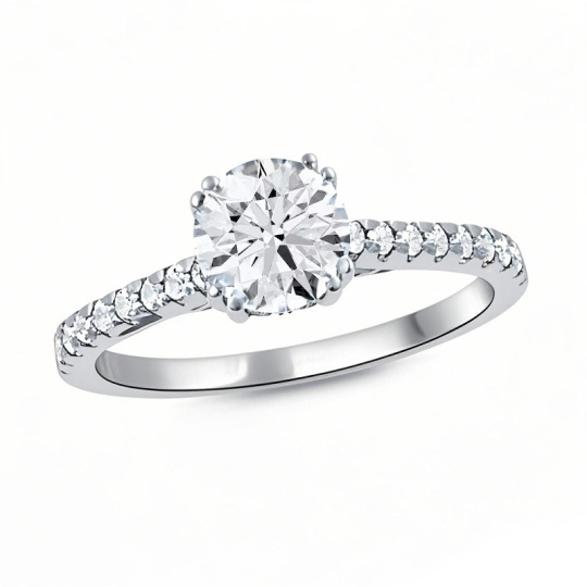 Anillo de compromiso personalizado de oro blanco de 10 quilates con diamantes redondos creados en laboratorio de 1 a 3,5 quilates de peso total, con certificación IGI.