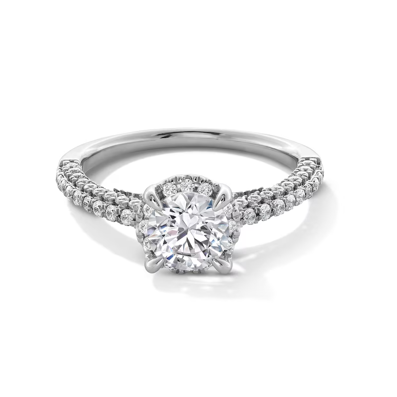 Anillo de compromiso de oro blanco de 10 quilates con diamantes redondos creados en laboratorio de 1 a 3,5 quilates de peso total, con marco personalizado, certificado D-VVS1 3EX IGI-1