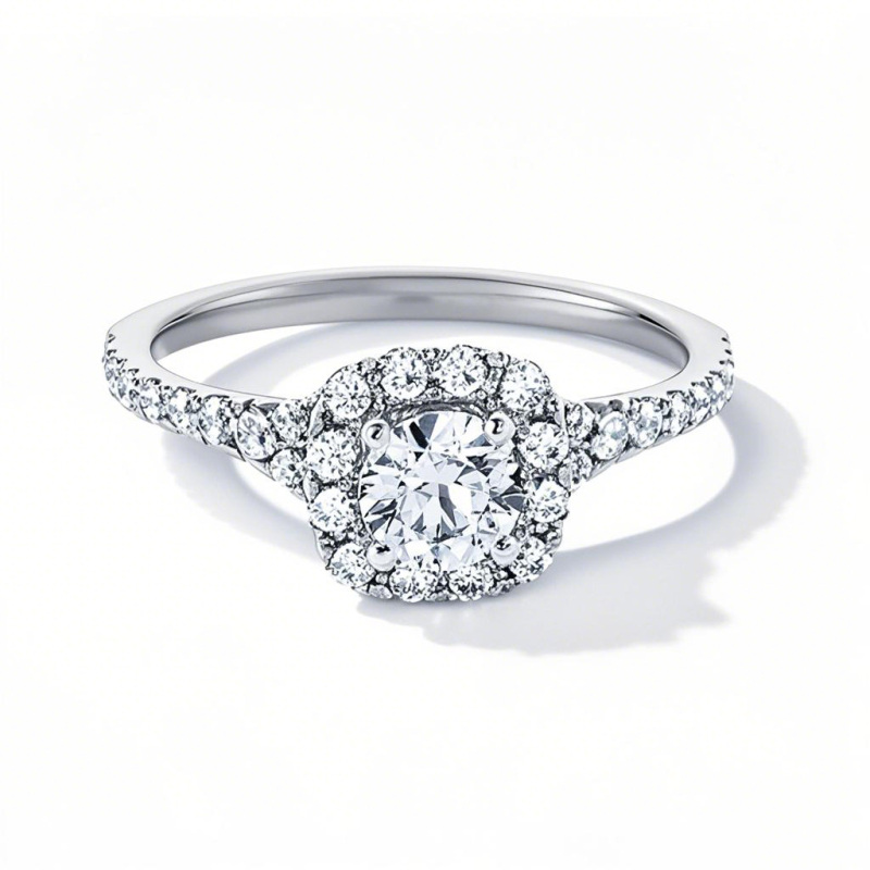 Anillo de compromiso personalizado de oro blanco de 10 quilates con 1 a 3,5 quilates de peso total, con marco de diamantes redondos creados en laboratorio y cuerpo dividido, certificado IGI.-19