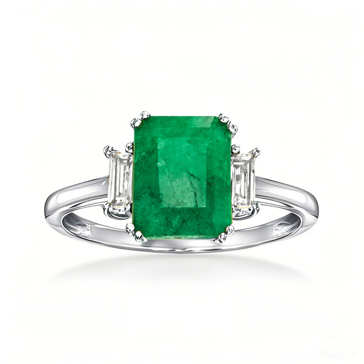 14K White Gold 2 to 7 CT Lab Created Emerald & 0.3 CT White Topaz Emerald Cut Custom Anniversary Promise Band-1