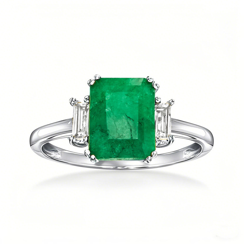 18K White Gold 2 to 7 CT Lab Created Emerald & 0.3 CT White Topaz Emerald Cut Custom Anniversary Promise Band-1