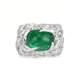 10K White Gold 2 to 7 CT Oval Cut Emerald Nugget Dark Vivid Unisex Cabochon Pinky Ring for Men-9