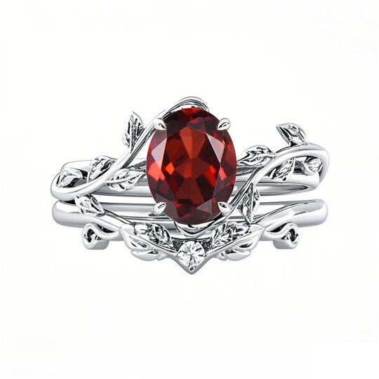Platinum 1.1 to 5.1 CT.T.W. Oval Cut Gemstone Lvy Engagement Band Bridal Set
