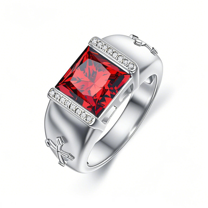 10K White Gold 1.1 to 5.1 CT.T.W. Princess Cut Cut Cross Gemstone Anniversary Band for Men-19