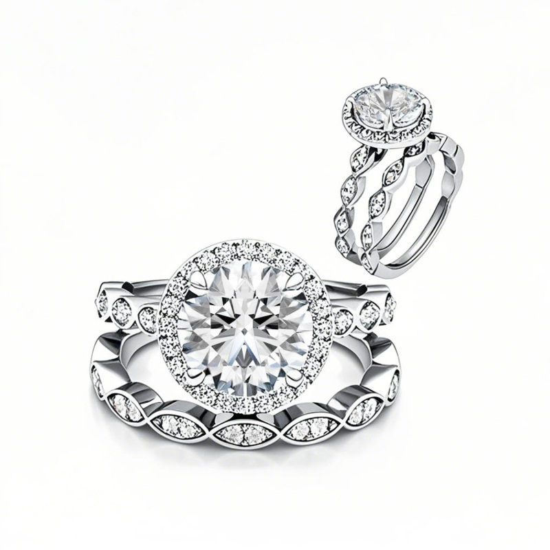 Anillo de compromiso de aniversario de moissanita de talla redonda de oro blanco de 18 quilates con un peso total de 2 a 5,5 quilates.-1