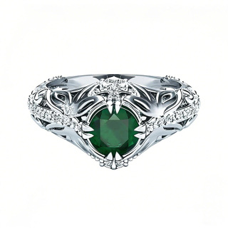 10K White Gold 1 to 5 CT Round Gemstone & 0.25 CT Lab Created Diamond Vintage Custom Engagement Band-13