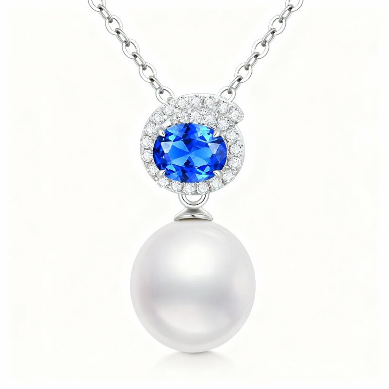 Colar de pérolas em ouro branco de 10 quilates, 40,6 cm (16 polegadas) com extensor de 2,5 cm (1 polegada).-8