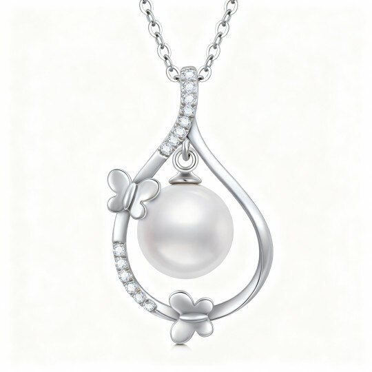 Colar de pérolas de corte redondo em ouro branco de 10 quilates, 40,6 cm x 2,5 cm