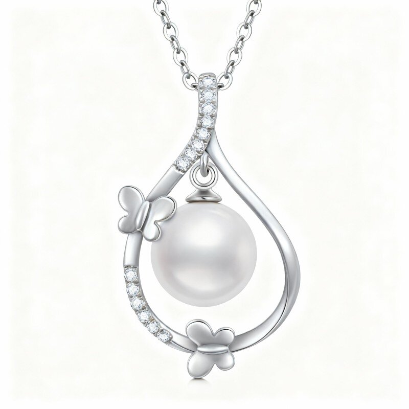 Colar de pérolas de corte redondo em ouro branco de 10 quilates, 40,6 cm x 2,5 cm-10