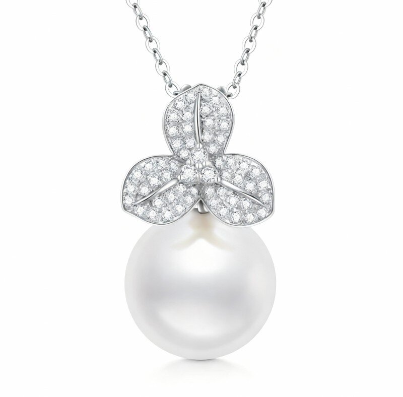 Colar de pérolas de corte redondo em ouro branco de 10 quilates, 40,6 cm x 2,5 cm-9