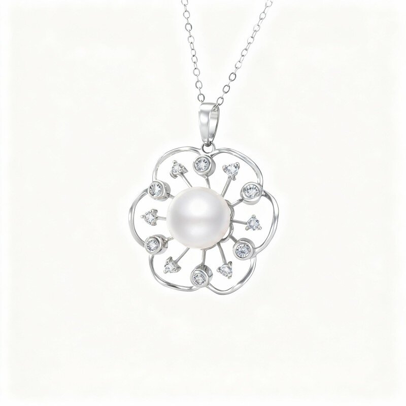 Colar de pérolas de corte redondo em ouro branco de 10 quilates, 45,7 cm + extensor de 2,5 cm + 2,5 cm-1