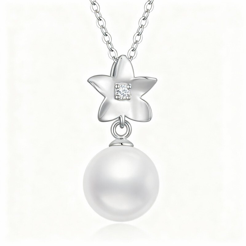 Colar de pérolas de corte redondo em ouro branco de 10 quilates, 40,6 cm x 2,5 cm-4