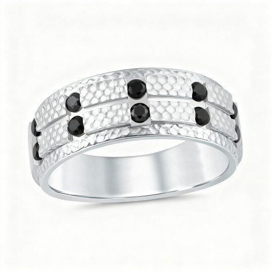 10K White Gold 1/2 CT Round Cut Diamond Custom Personalized Engraving Ring Black Color I3 Clarity 3EX