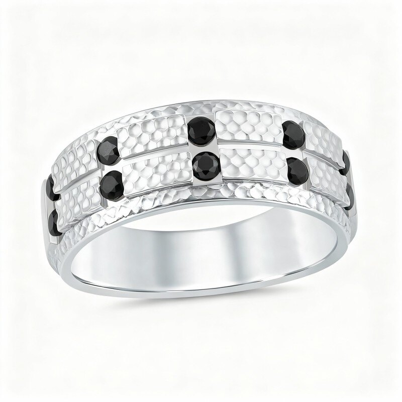 Anillo de oro blanco de 10 quilates con diamante de talla redonda de 0,5 quilates, grabado personalizado, color negro, claridad I3, pureza 3EX.-17