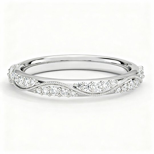 Anel de casamento personalizado em ouro branco de 9K com diamante de 0,25 ct de lapidação redonda, cor D, pureza VVS1-VS1, 3EX.