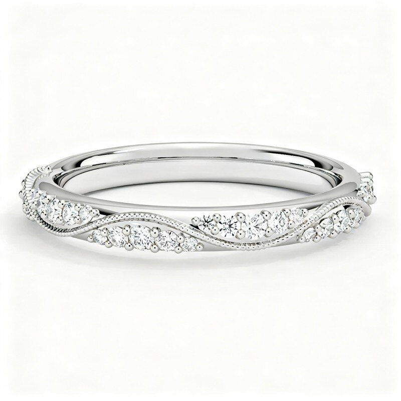 Bague de mariage sur mesure en or blanc 9 carats, sertie d'un diamant rond de 0,25 carat, couleur D, pureté VVS1-VS1, taille 3EX.-16