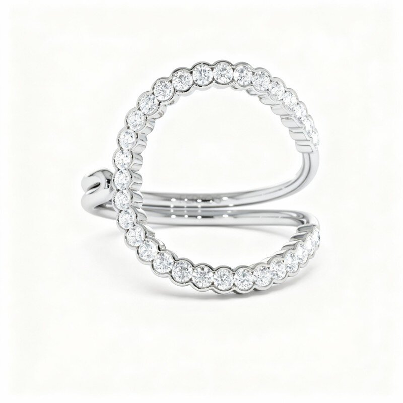 خاتم زفاف مخصص من الذهب الأبيض عيار 10 قيراط، مرصع بماسات مختبرية وزنها 0.55 قيراط، لون D، نقاء VVS، 3EX-1