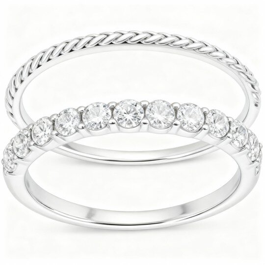 10K White Gold 1/8 CT Round Cut Diamond Custom Stackable Ring I Color I3 Clarity 3EX