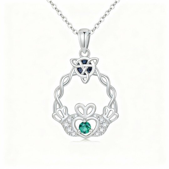 Collana con ciondolo Claddagh e nodo celtico in oro bianco 10K con abalone e zirconi cubici