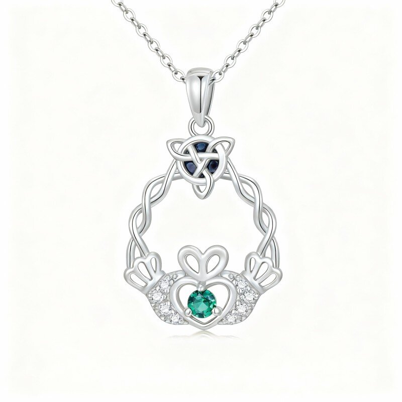 قلادة من الذهب الأبيض عيار 10 قيراط مرصعة بأحجار أذن البحر والزركونيا المكعبة وعقدة سلتيك وكلاداغ-16