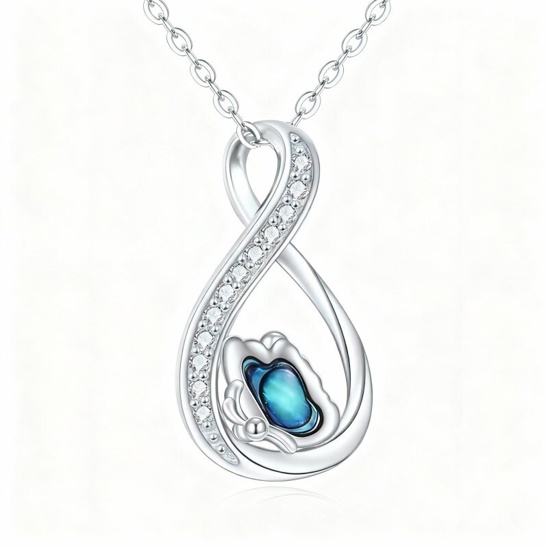 Colar com pendente de borboleta e símbolo do infinito em ouro branco de 10 quilates com concha de abalone e zircónias cúbicas-16