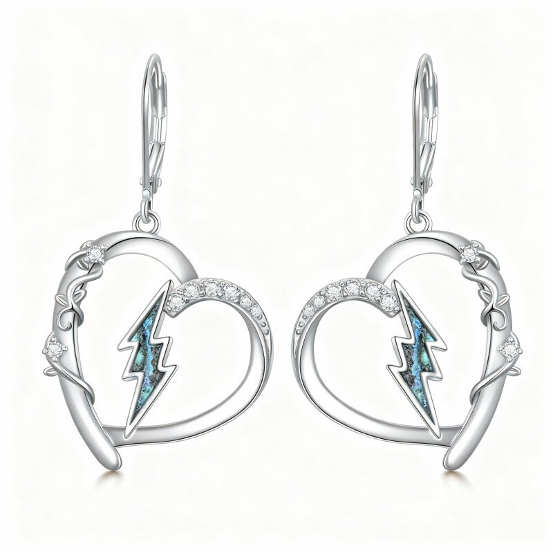 10K witgouden oorbellen met abaloneschelpen en kubieke zirkonia's in de vorm van een hart en bliksemschicht-11