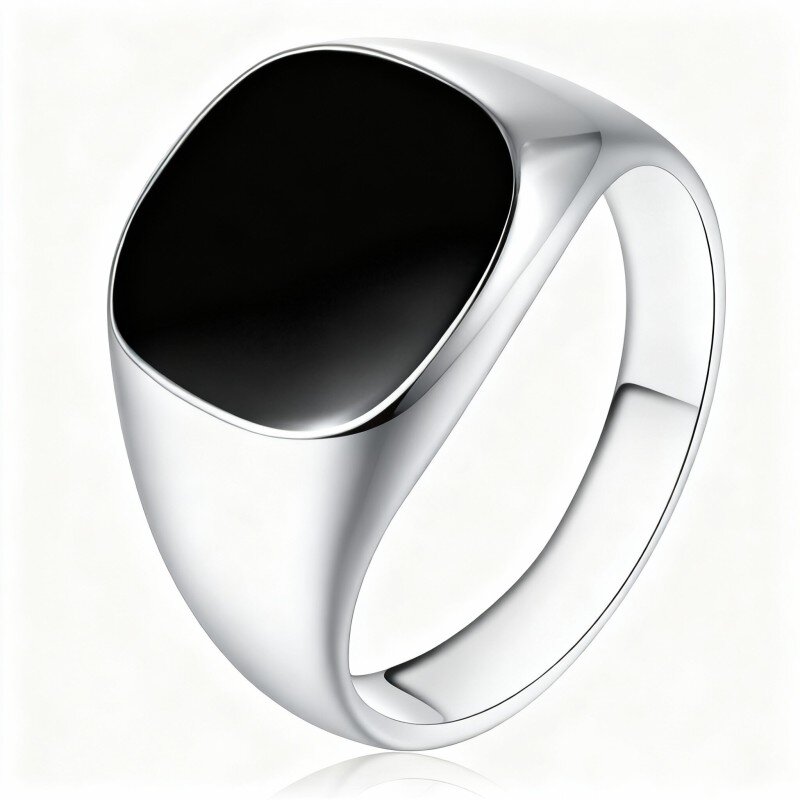 14K White Gold Agate Circle Ring for Men-1